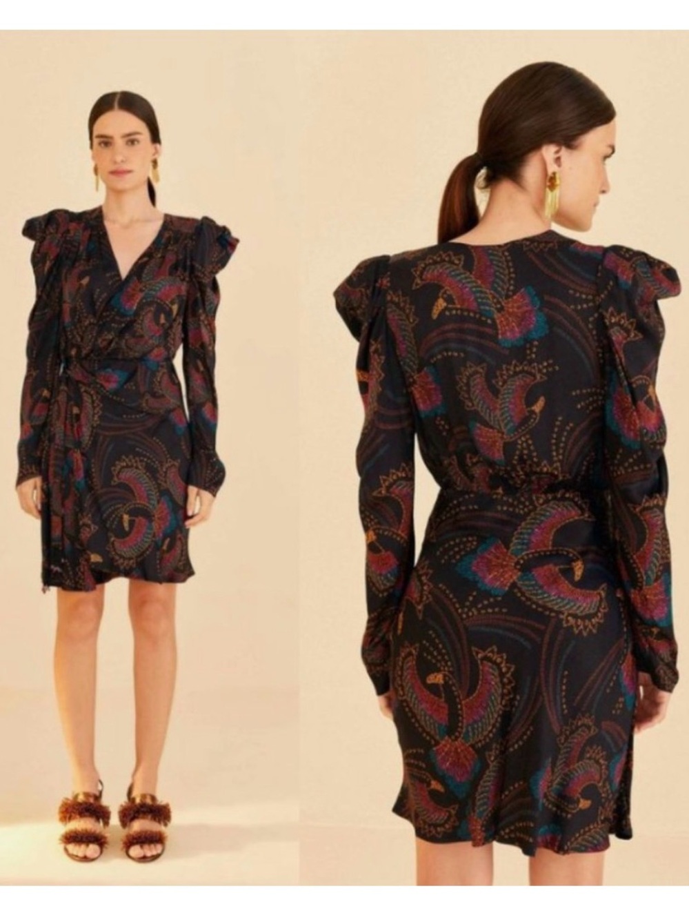 Farm Rio Toucans Wrap Mini Dress NWT in Black XS